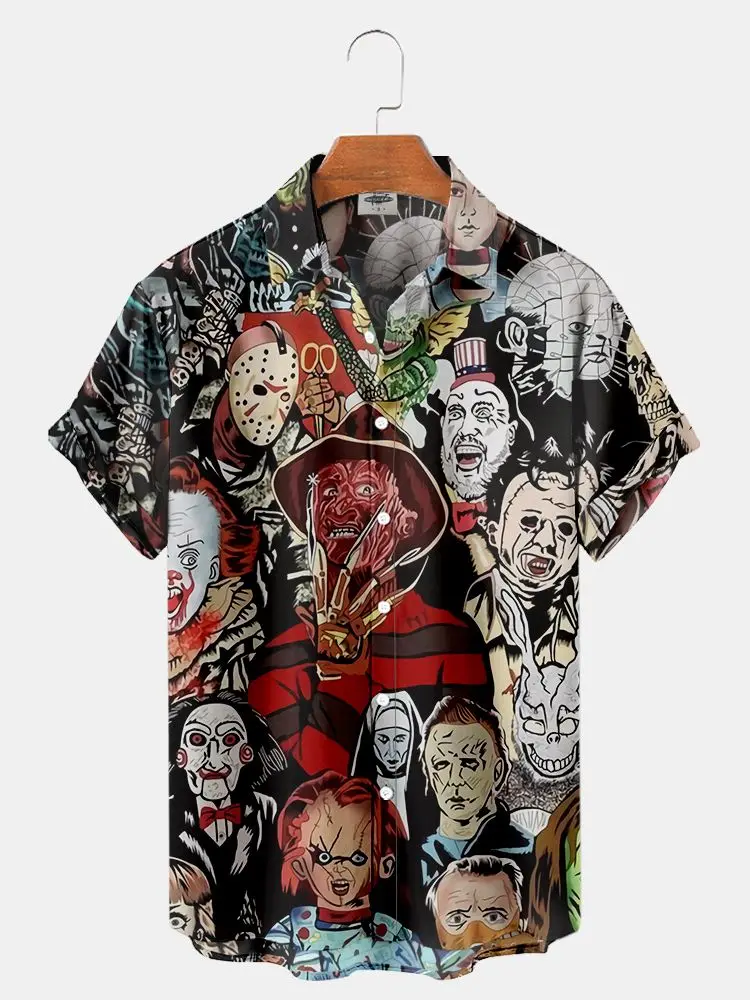 Summer New Men's Shirt 3D Printed Horror Pattern Hawaiian Fashion Designer Men's Horror Shirts Movie Print 3XL Tops