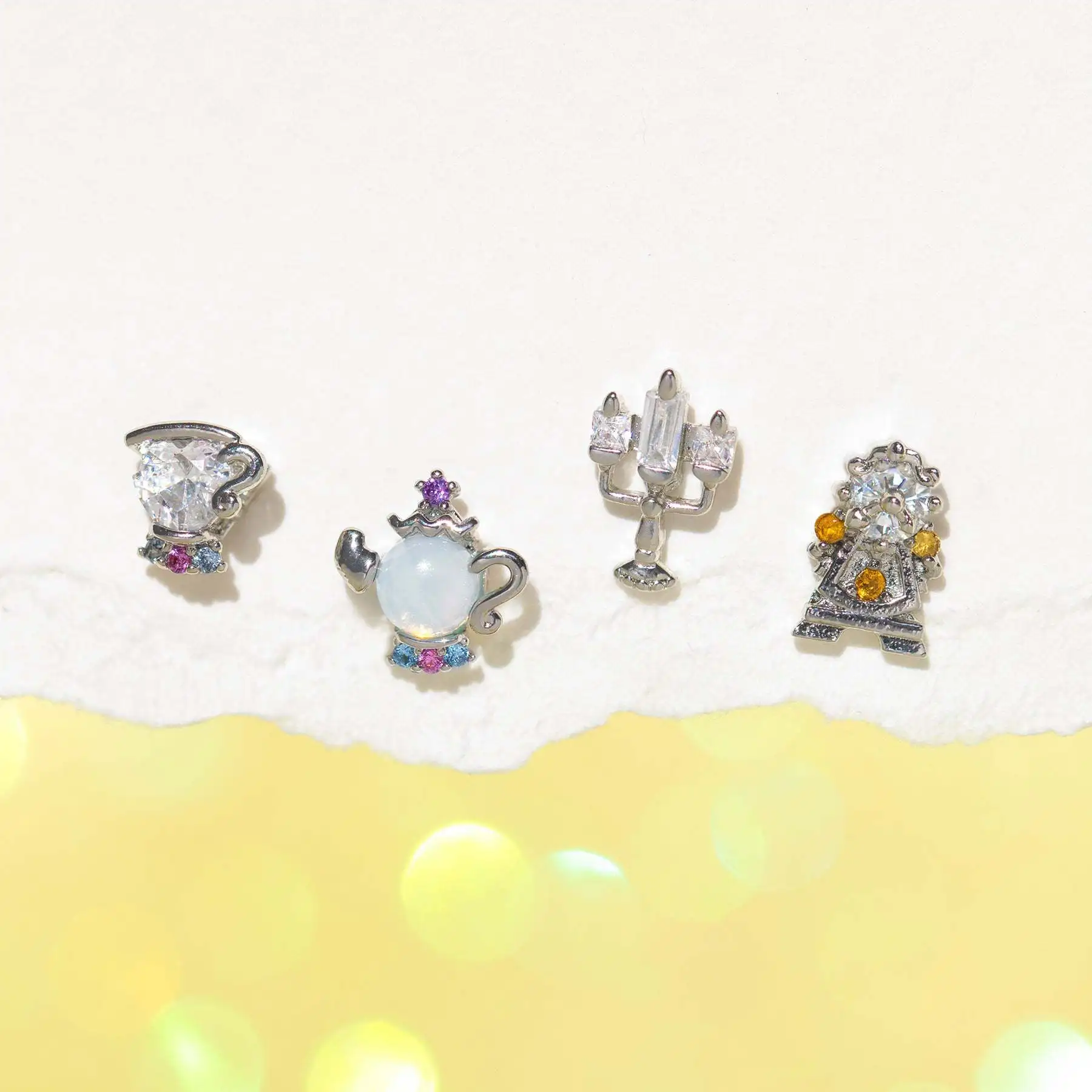 MIGGA 4pcs Fairy Small Candle Teapot Stud Earrings Set Fashion Zircon Crystal Women Girls Gift Jewelry 3