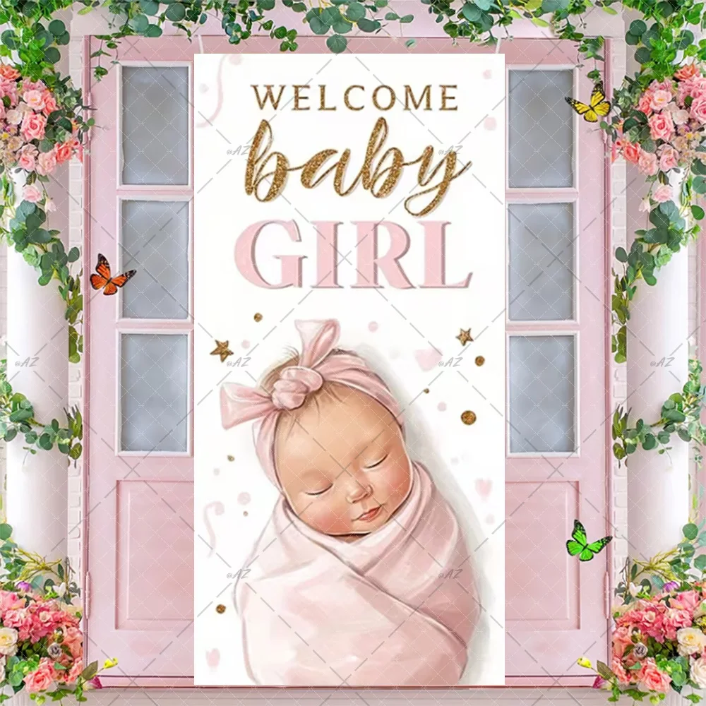 Blau Rosa Bär Hintergrund Willkommen Baby Mädchen Junge Tür Banner Neugeborenen Baby Willkommen Party Dekorationen Baby Dusche Liefert Foto Prop – Detail 7