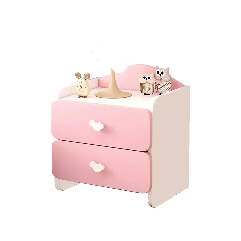 Modern Nightstand with Double Drawers Cute Kid's Bedside Table Multi-Functional White Cabinet for Girls' Bedrooms nightstands set