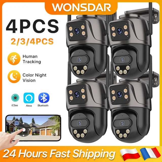 WONSDAR 4/3/2 pièces Option IP WIFI caméra double objectif double écran caméra extérieure Protection de sécurité de mouvement CCTV Surveillance iCSee 1