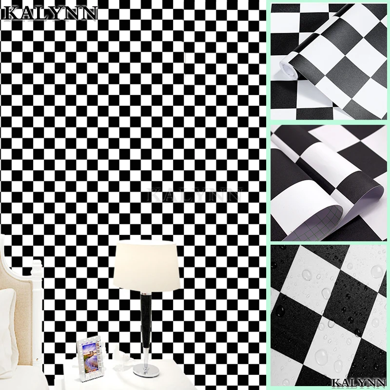 Black White Checkered Flag Self Adhesive Wallpaper,Mosaic Trellis Contact Paper,Vinyl Peel and Stick WallPaper,DIY Decor Sticker 2