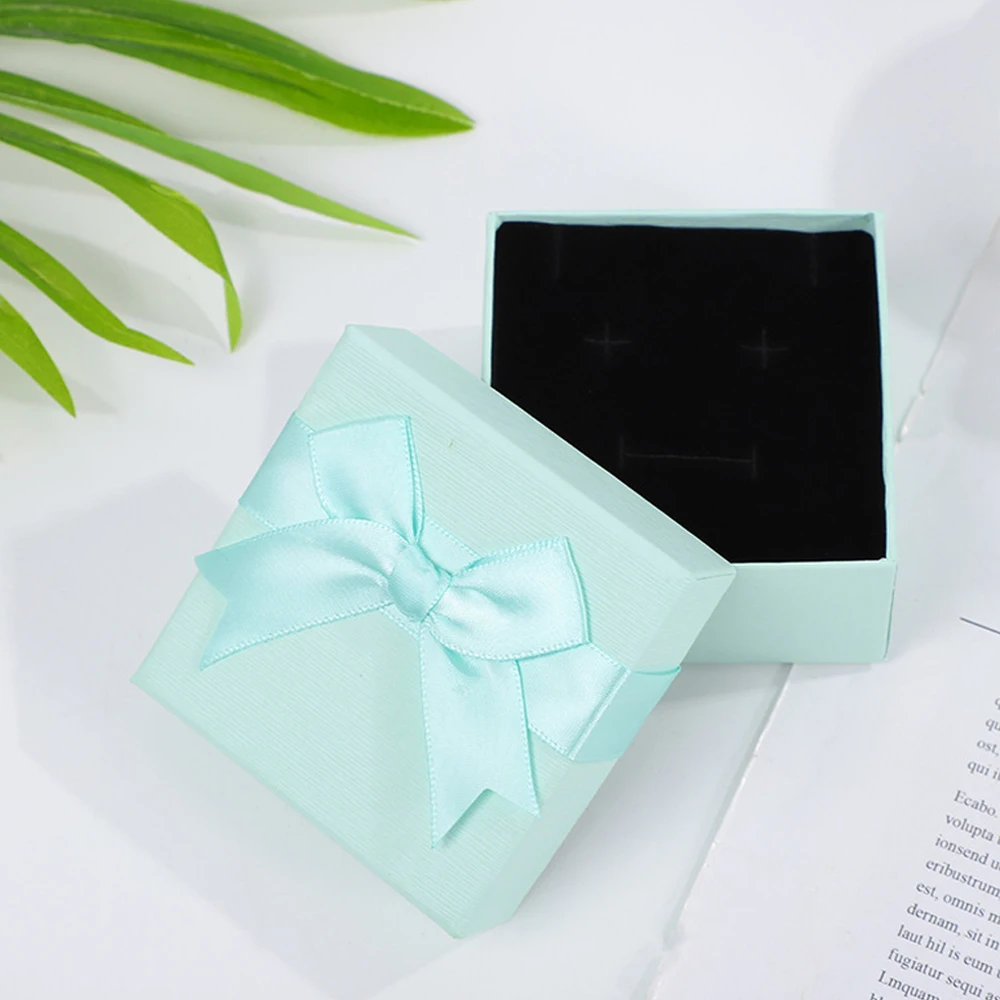 24pcs GIft Jewelry Paper Box Handmade Light Green Cardboard Case with Bowknot Wedding Proposal Ring Earring Pendant Packaging