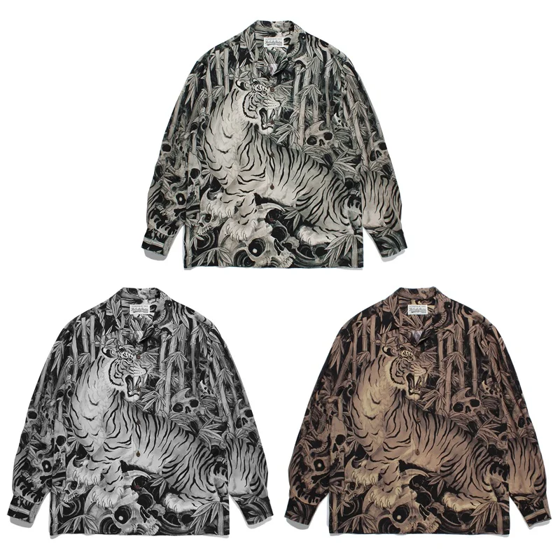 

WACKO MARIA 23SS Tiger Print Hawaiian Long Sleeve Shirt Autumn New Loose Lapel Neck High Quality Men Women Shirts