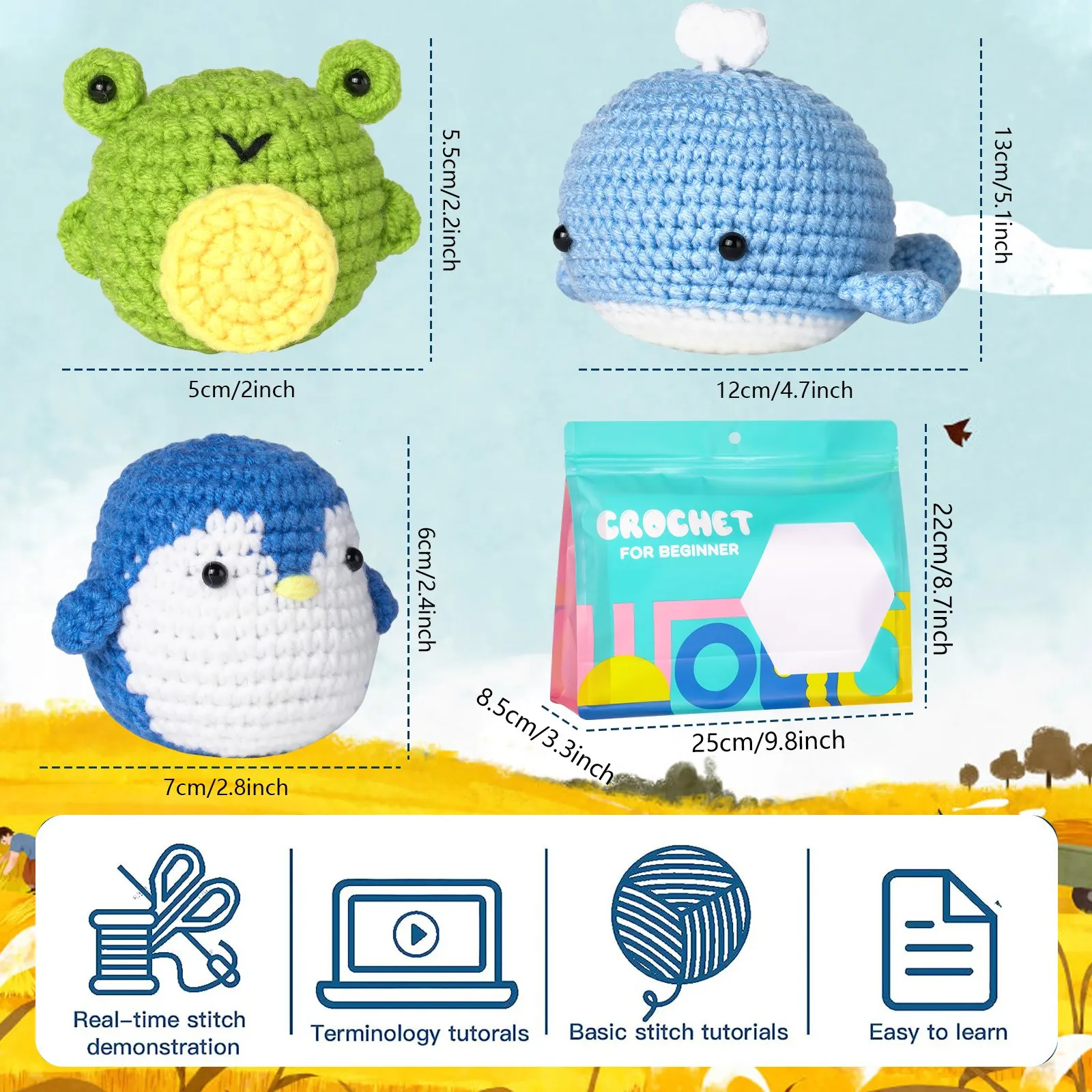 3Pcs Handmade DIY Crochet Knitting Kit Wool Yarn Thread Crochet Material Kit Gift For Girl Beginner Pendant Dolls