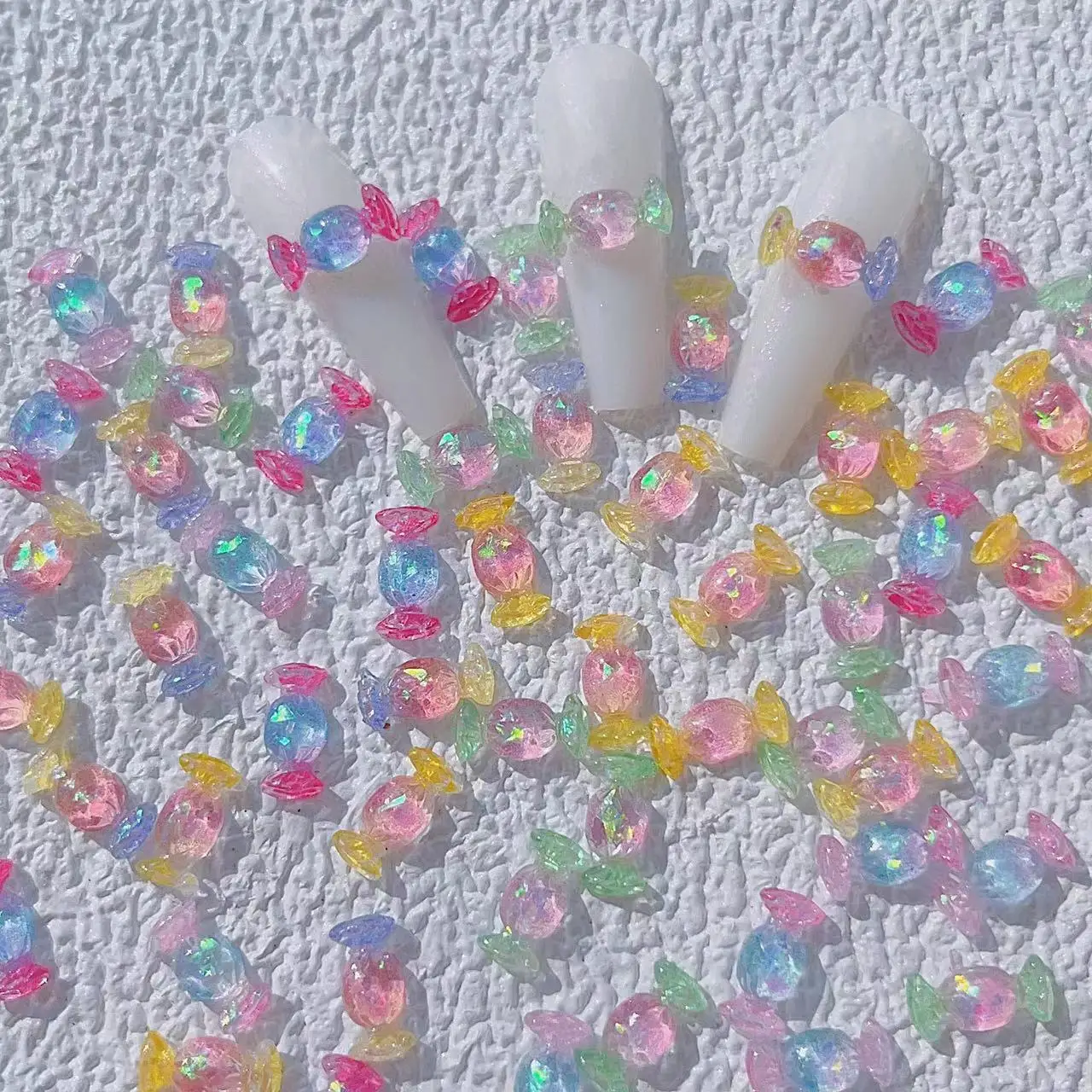 

20pcs Colorful Candy Nail Accessories Charms Jewelry Sweet Gold Foil Glitter Mini Rainbow Gradient Candy Nail Art Decoration DIY