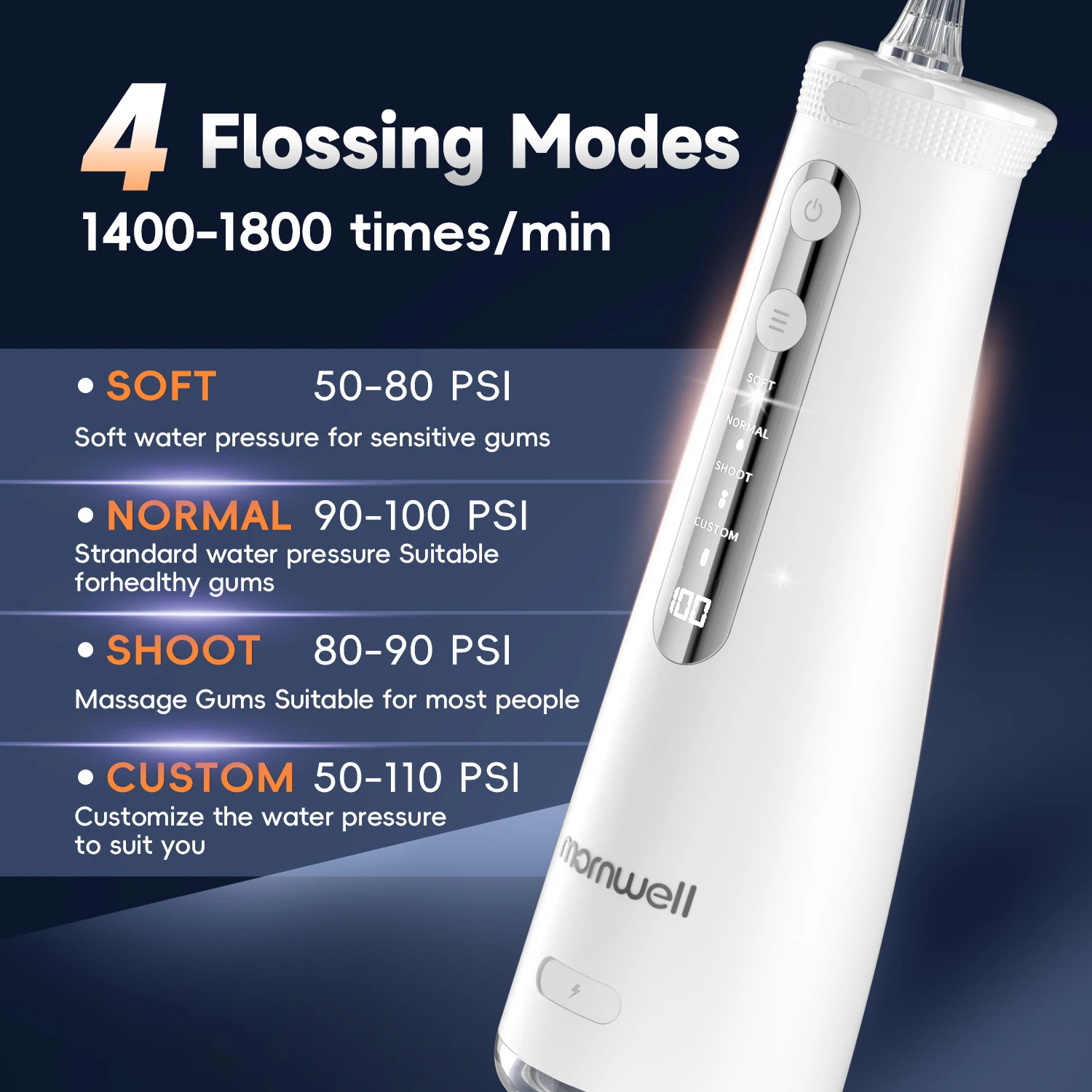 모른웰 F32 워터플로스 구강 미백 가정용 기기 소닉 워터플로서 260ML 탱크 치아 세척기 구강 워터젯
