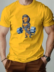 Men's Cotton Gym T - Shirt with Funny Dachshund Lifting Print - S (Orange)