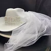 Bride White Cowboy Veil Hat Pearl Rhinestone Wedding Cowgirl Hat Bach Bachelorette Hen Party Bridal Shower Decoration Gift 5