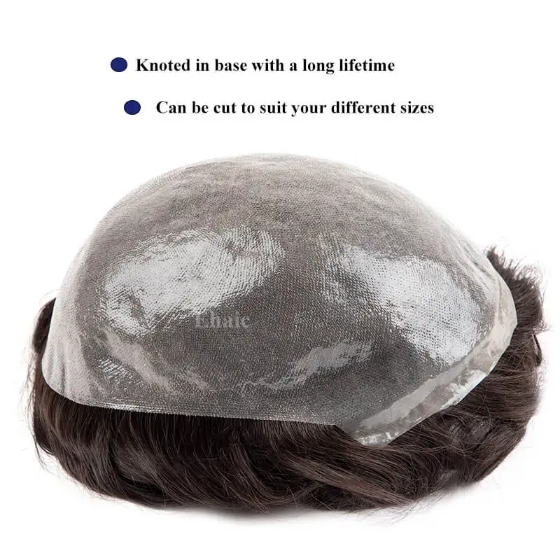Human Hair Toupee PU With Double Knots Toupee Men 0.08MM Durable Men's System Unit 6" Men Wigs 100% Natural Human Hair Wig Male Hair Prosthesis