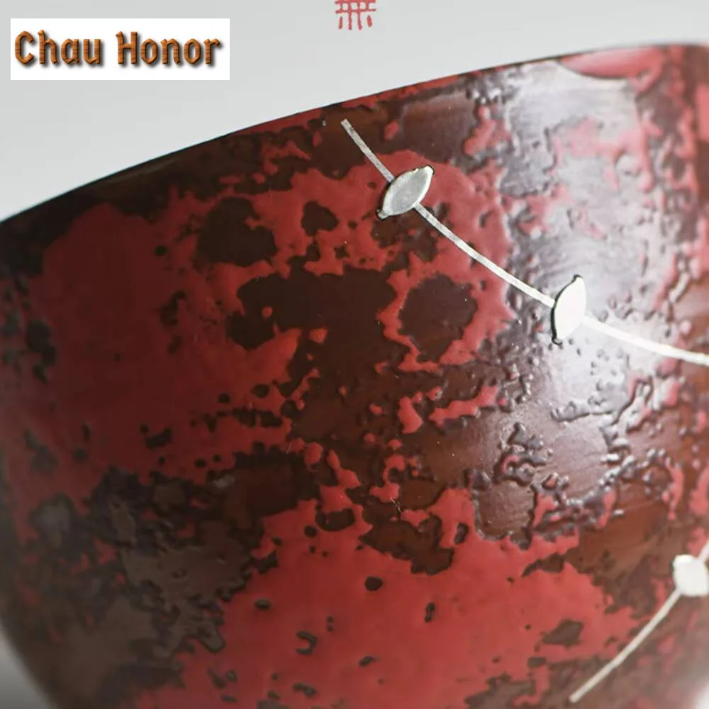 150ml Handmade Saw Nail Silver Ceramic Teacup Coarse Pottery Powder Yin Water Mug Palace Red Art Coffee Mug Drinkware Collection