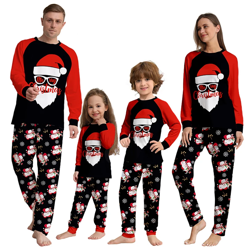 thumbnail image 1 of Conjunto de pijama navideño a juego para toda la familia con estampado de Papá Noel, de algodón, para invierno, para madre, padre, hija e hijo, pijama de aspecto familiar, 1 of 5