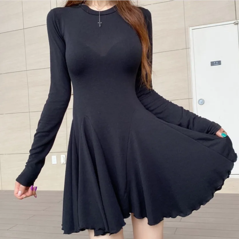 

2022 Korean Fashion Elegant Dresses For Women New Spring Autumn Flounced Edge Sweet Clothes Mini Sexy Robe Femme Long Sleeve Top