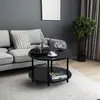 Small Round Coffee Table with Open Storage for Small Space, 23.5" Black 2-Tier Wooden Center Table for Living Room 4