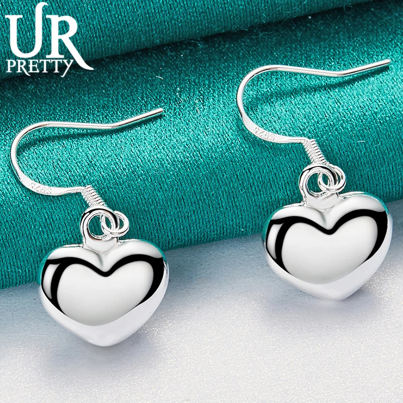

URPRETTY New 925 Sterling Silver Small Smooth Heart Pendant Drop Earring For Women Wedding Engagement Party Jewelry Charm Gift