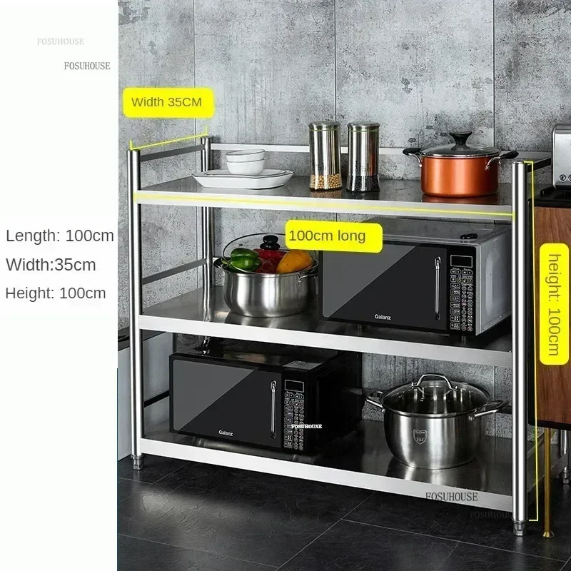 Stainless Steel Kitchen Cabinets Floor-standing Storage Shelves Microwave Storage Rack Multilayer Kitchen Cabinet Home Furniture