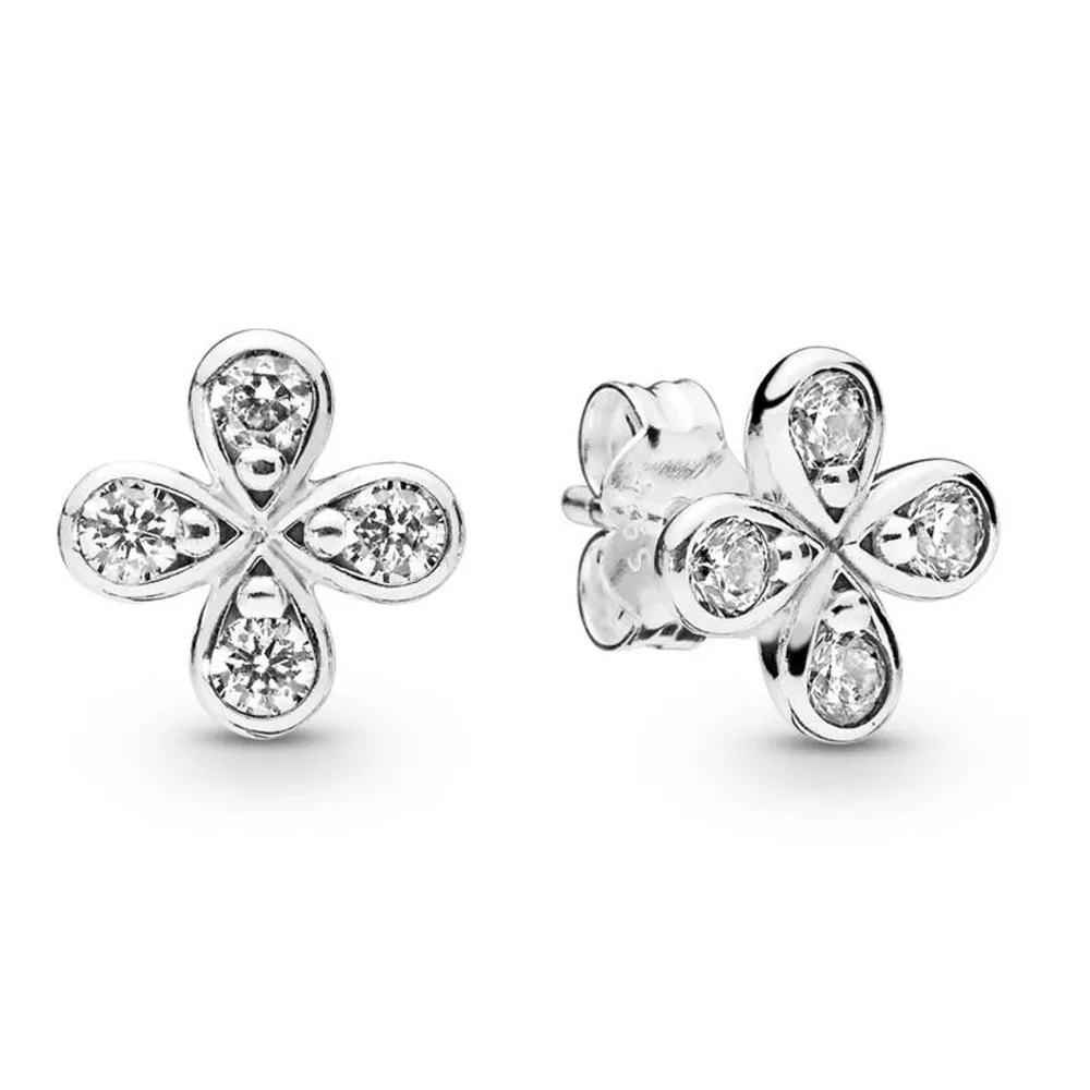 

Original Sparkling Dazzling Good Lucky Clover Flower Stud Earrings For Women 925 Sterling Silver Wedding Gift Fashion Jewelry