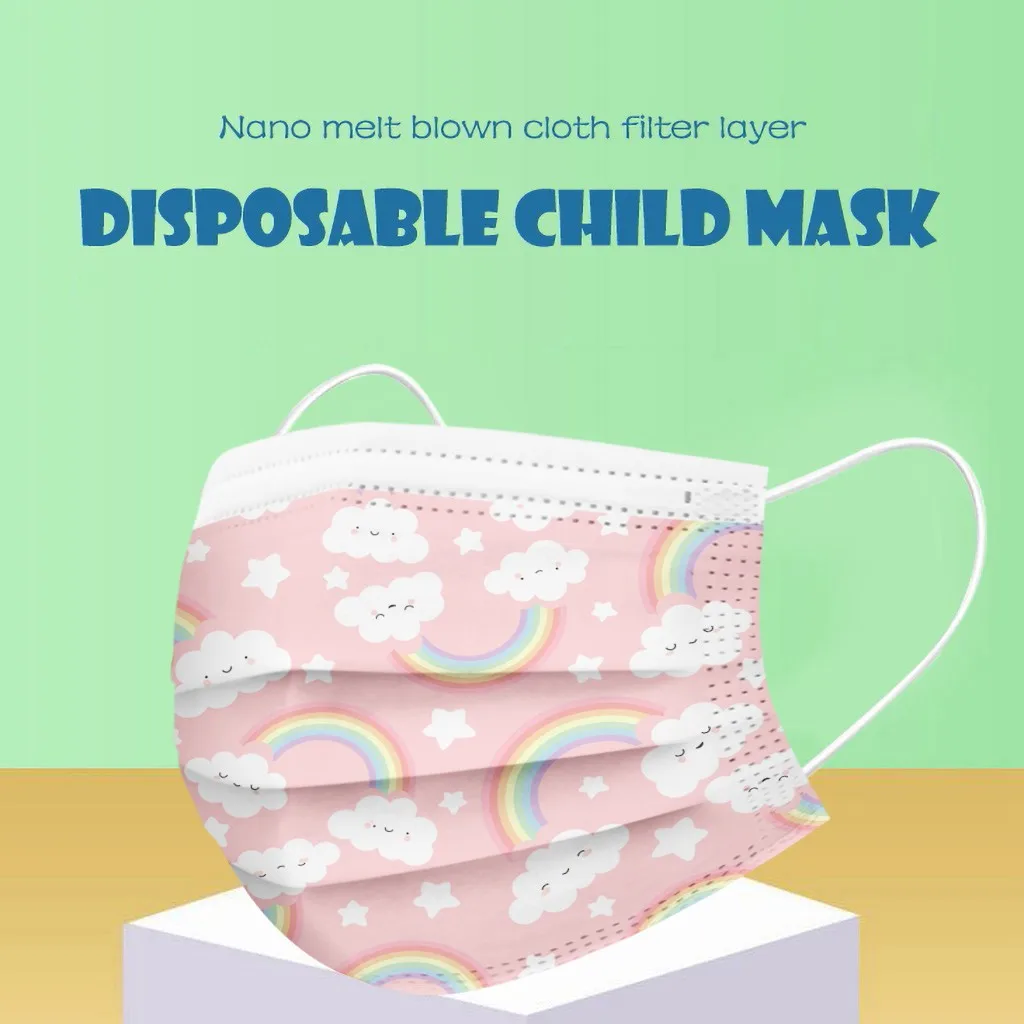 50pcs Kids Disposable Face Mask Fashion Cartoon Print Non Woven Masks For Germs Protection Free Kids Face Mask Masques Lavables