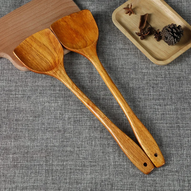 Bamboo and Wood Shovel Chinese Kitchen Spatula 39cm Non Stick Pan Long Handle Wooden Shovel Kitchen Cooking Tools Spatula wooden cooking spoon