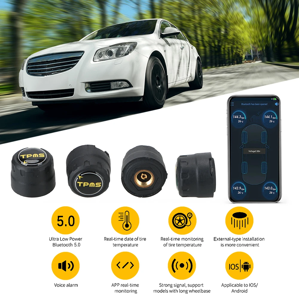 

Car Tire Pressure Sensor Android iOS BLE TPMS Bluetooth 4.0 5.0 External Alarm Tire Pressure Sensors Universal Waterproof