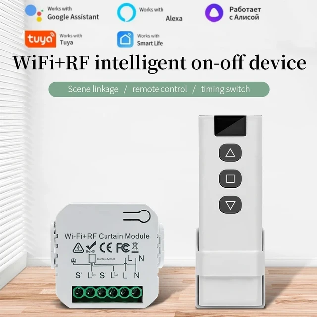 Tuya WiFi สมาร์ทผ้าม่านสวิทช์ลูกกลิ้งผ้าม่านชัตเตอร์โมดูล 433MHz RF รีโมทคอนโทรลทํางานร่วมกับ Alexa Google Home Assistant 1