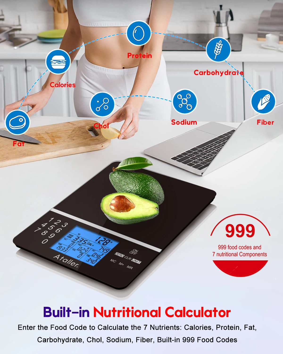 Ataller Food Scale with Nutritional Calculator, Kitchen Diet Scale