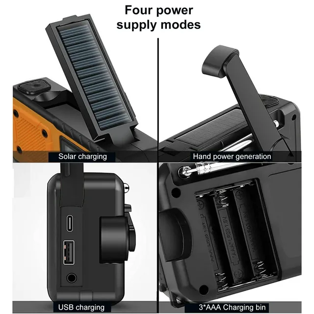 LOTOTG Portable Emergency Solar Power Radio Hand Crank Charging AM/FM Weather Radio Led Reading Flashlight Bank Phone Charger 5