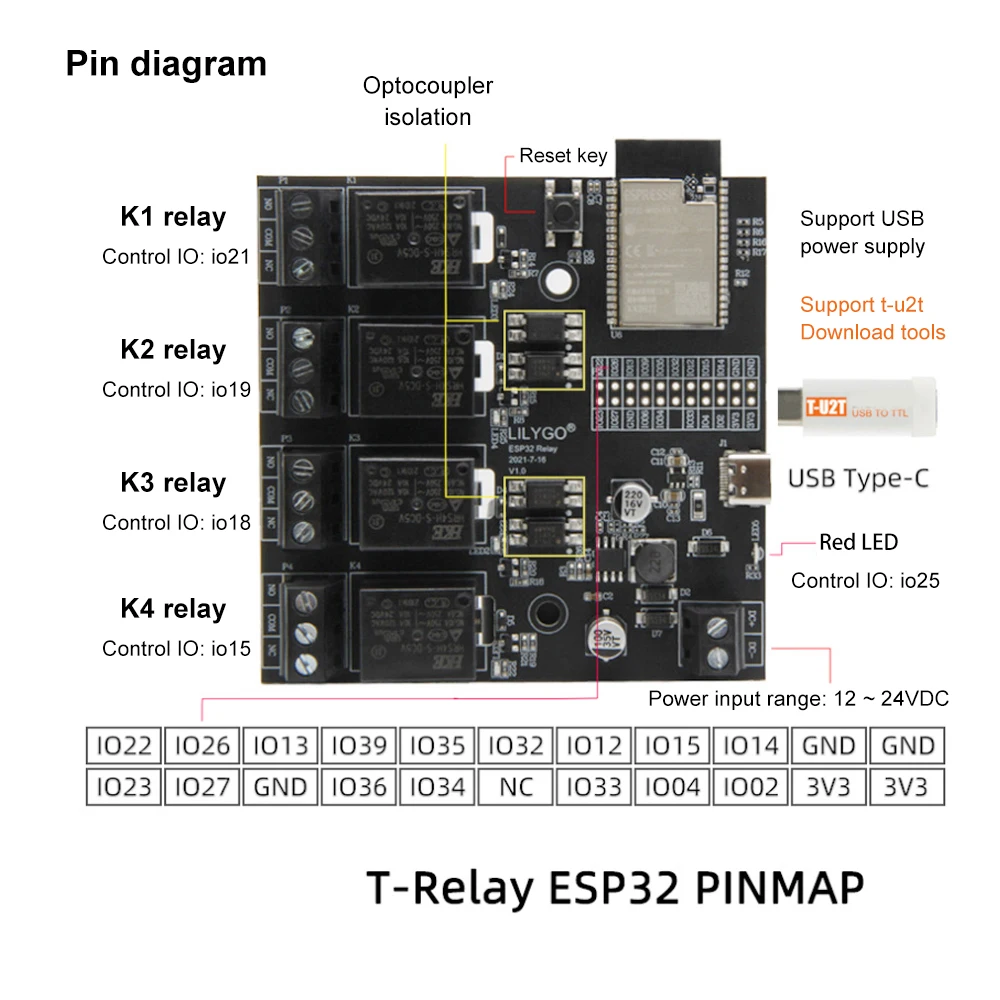 T-Relay Esp32 Chip Dc 5V 4 Gruppi Relè 4Mb Flash Iot Relè Suport Wifi Bluetooth Sviluppo Cinghiale