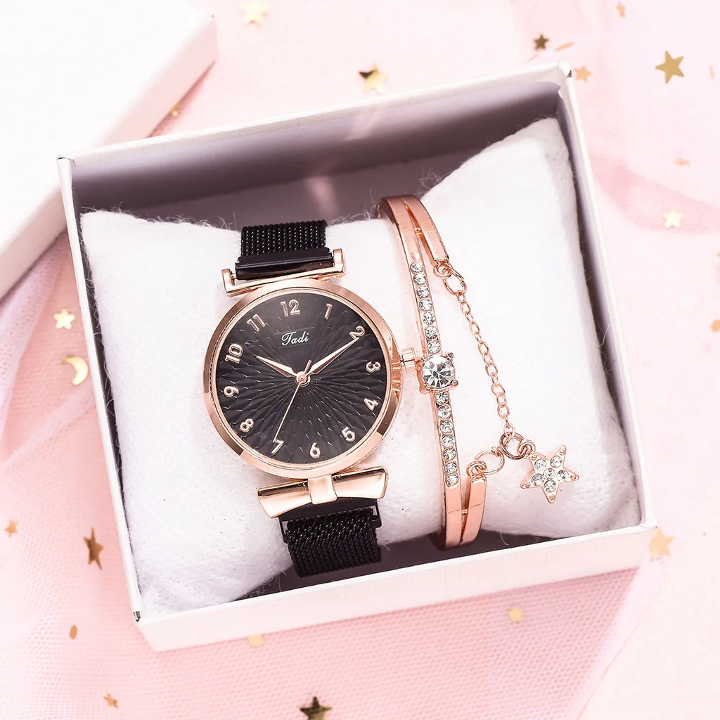 Luxury Women's Watches Set Elegant Female Wristwatches Magnetic Mesh Band Rose Woman Watch Bracelet montre femme reloj mujer