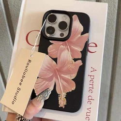 Elegant Pink Hibiscus Shockproof Phone Case - Colorful Soft Cover - iPhone 15 Plus (T10742 Black)