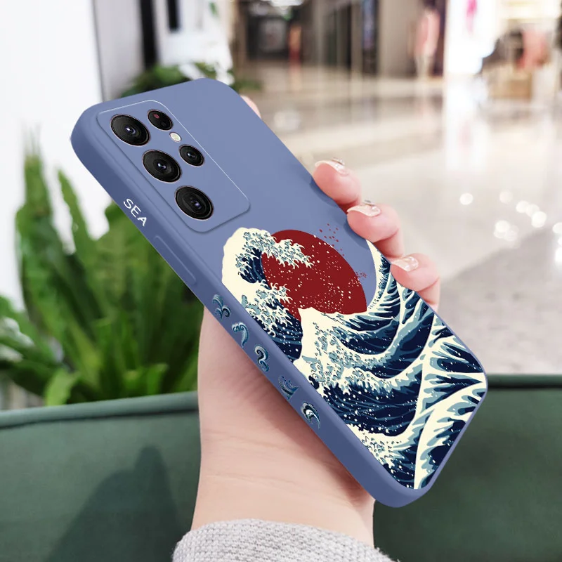 Red Sun Sea Waves Phone Case - Artistic Design Cover