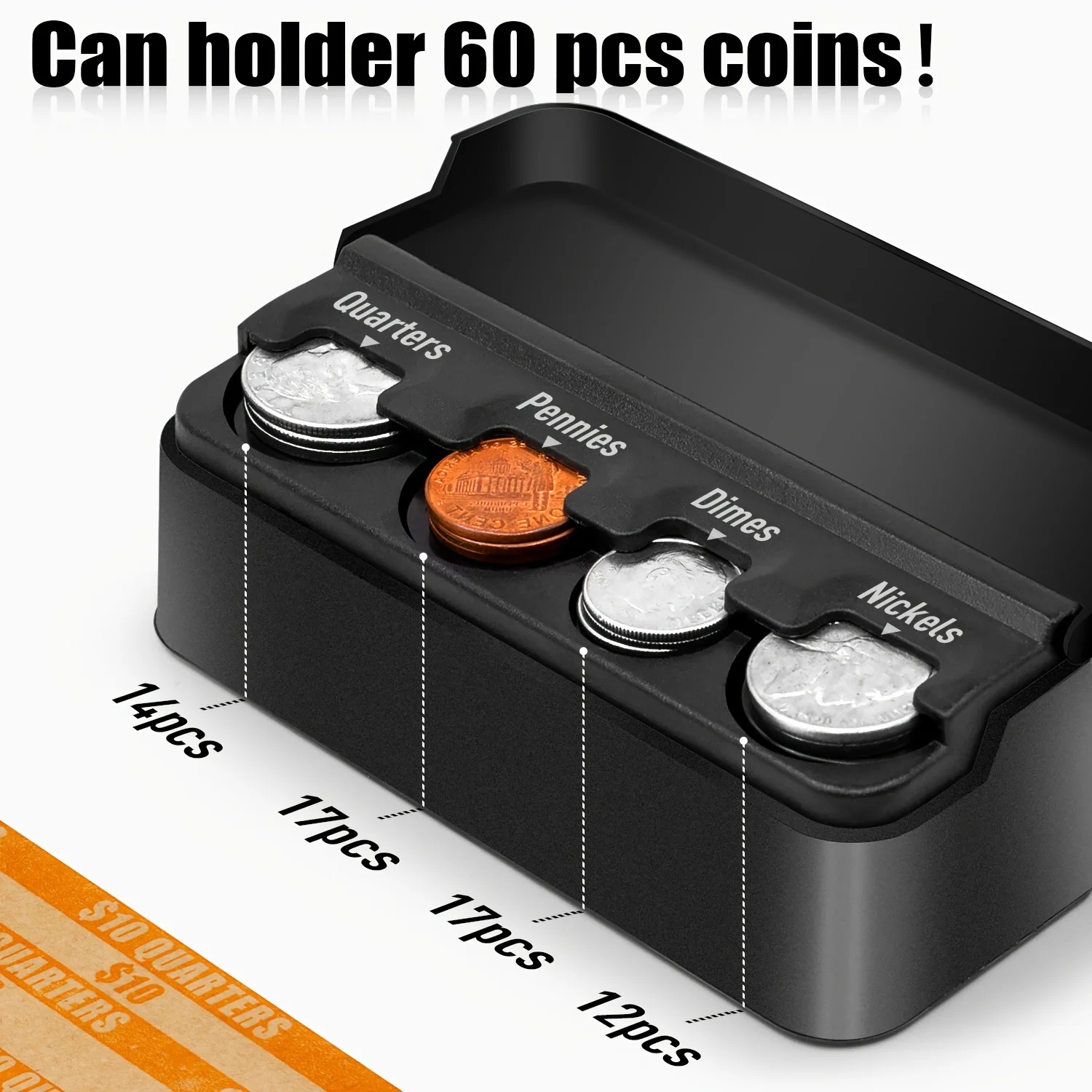 Car Change Organizer 12 Coin Wrappers 1 Coin Holder Money Dispenser Car & Trucks Accessories Black Plastic BOX