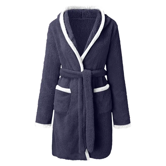 Robe d'hiver décontractée en peluche pour femmes, couleur unie assortie, Double poche, chemise de nuit à bretelles, peignoir pelucheux, manteaux, vêtements de maison pour dames