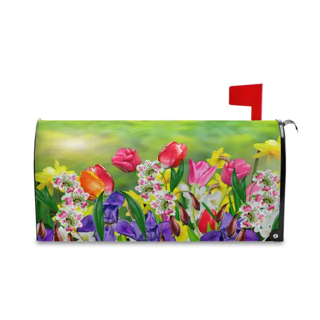 Nárciszok És Tulipák Virágok Postafiók Boríték Nagy Szabványos Méretű Levél Postaszobás Dekoratív Otthoni Kerti Udvaron Kívül