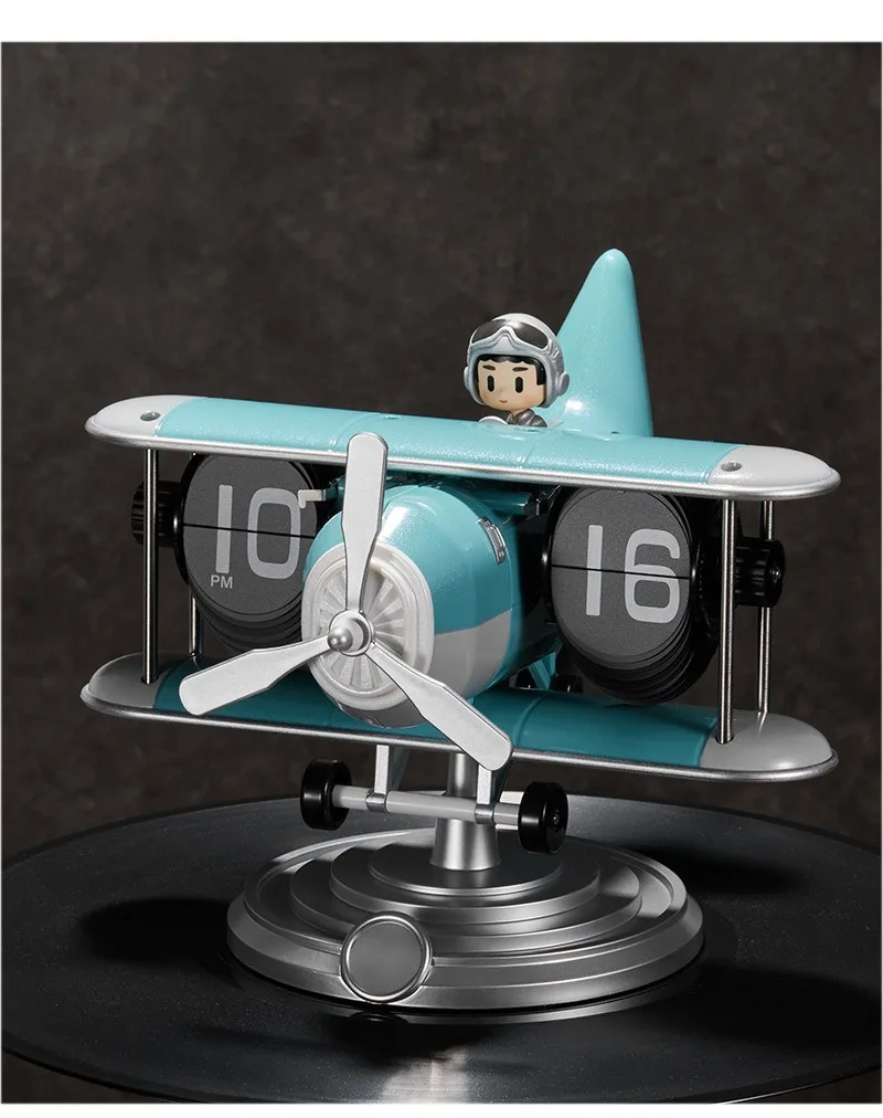Plastic Case Creative Table Clocks Vintage Aircraft Moulding Desk Clock Auto Page-Turning