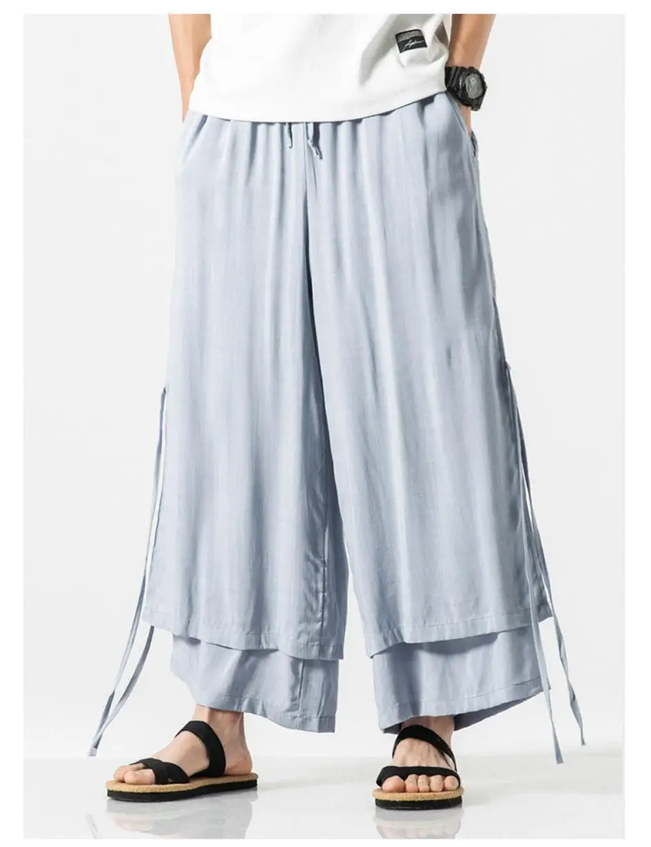 Description Picture 4 of item2022 Men Wide Leg Pants Summer Streewear Cotton Linen Loose Jogging Pants Male Harajuku Style Sweatpants Men Casual Trousers 3XL