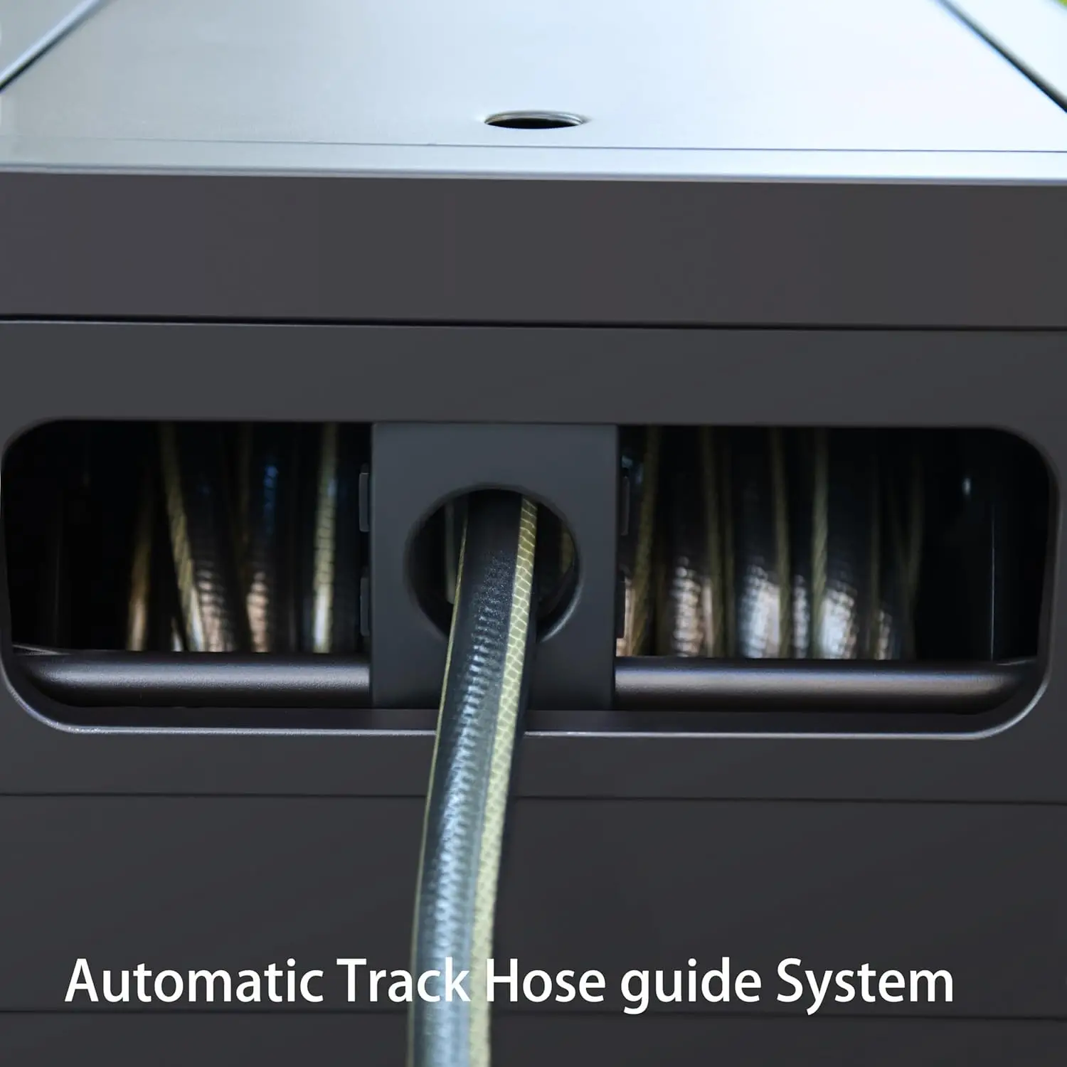 Metal Garden Hose Reel Deck box, Durable Steel Garden Hose Storage Box Cabinet, 150ft 5/8" Garden Hose Capacity.