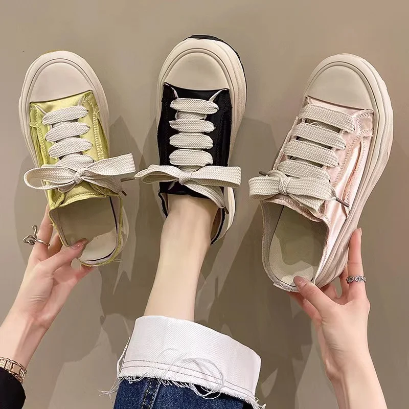 

Thick Sole Beggar's Baotou Half Slippers Women's Canvas Shoes Summer Outwear Small White Shoes Sports Silk Sandals