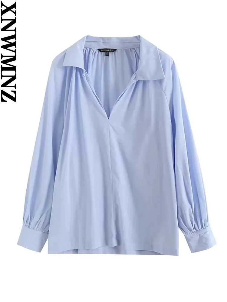 

XNWMNZ Women's Fashion 2023 Cotton Blended Pleated Shirt Women French Vintage Long Sleeve Casual Versatile Top Female Blouse