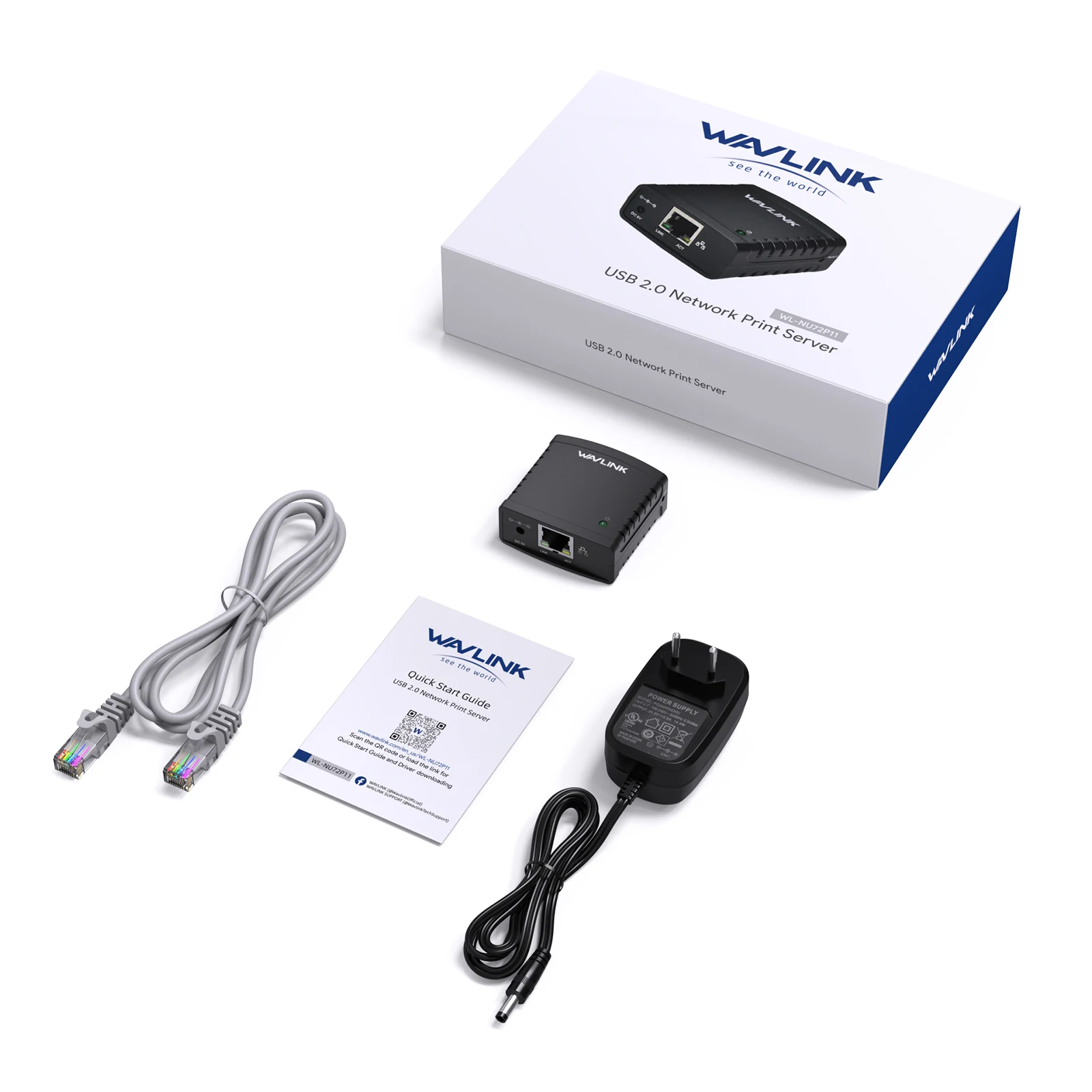 Wavlink USB 2.0 LRP Print Server Share a LAN Ethernet Networking Printers Power Adapter USB HUB 100Mbps Network Print Server US 6