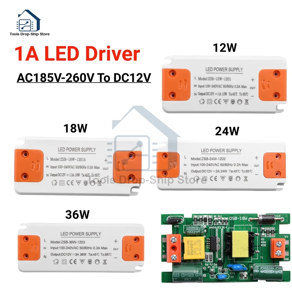 AC185V-260V To DC12V Constant Volatge 18W 36W Super Slim LED Driver LED Power Supplies 1A Lighting Transformer for Lighting