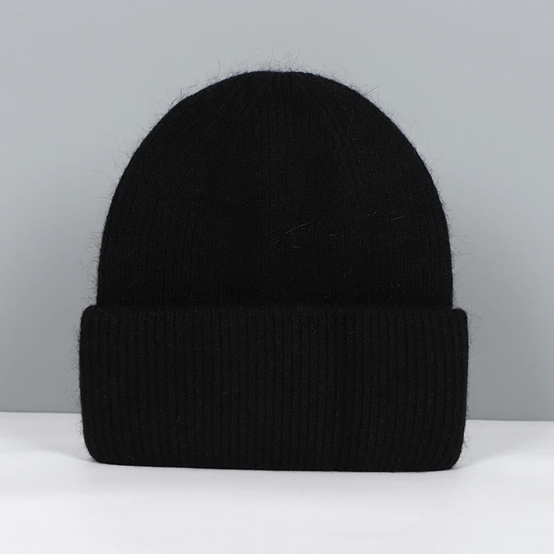 Women's Fashionable Real Rabbit Fur Winter Beanie - Warm and Stylish Solid Hat