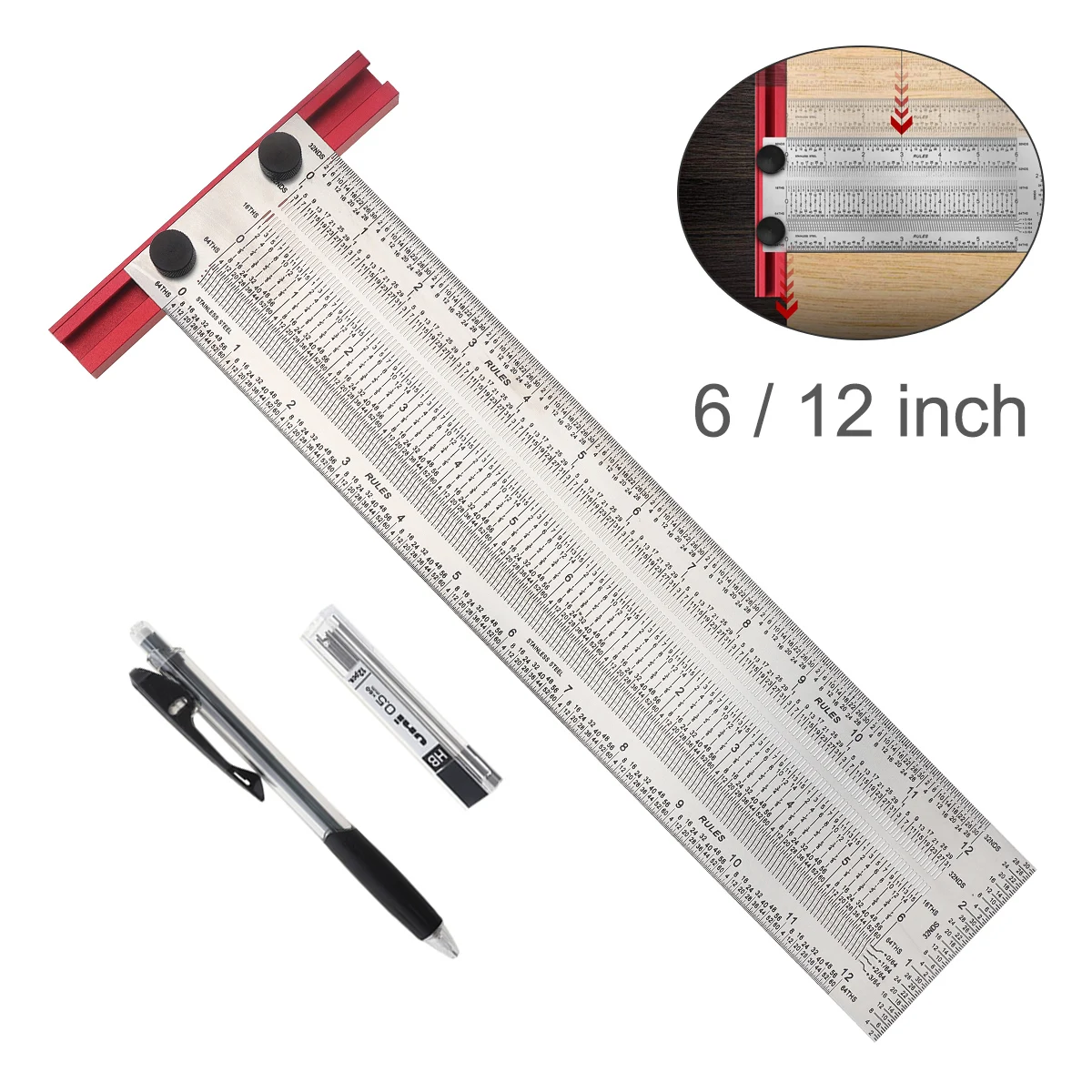 

Precision T Ruler Scribe Mark Line Gauge Carpentry Woodworking Tools Stainless Steel Positioning Scribing Gauge with Marking Pen