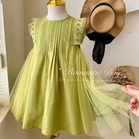 Robe de princesse en fibre de dentelle pour filles, vêtements de fête d'anniversaire pour tout-petits, robe en maille pour enfants, été 2024, 2 à 7 ans 2