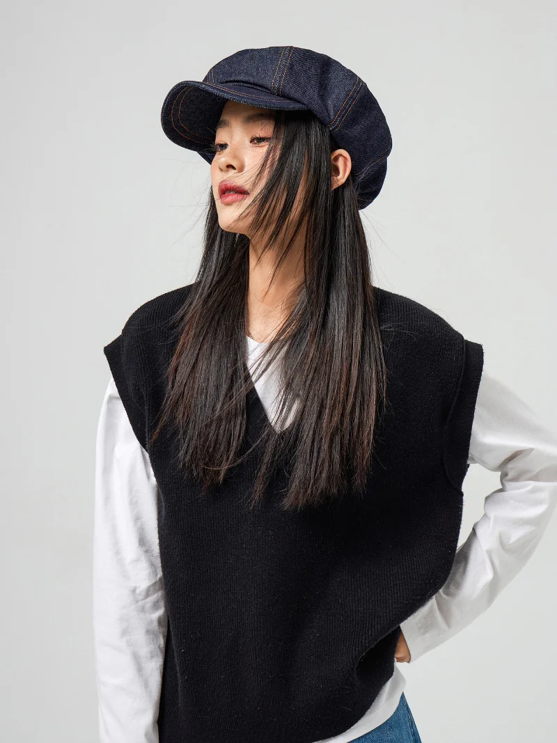 Y2K Big Size Women Girl Berets Hat Gothic Punk Denim Beret Hats Ladies Street Cool Hip Hop Rock Beret Caps