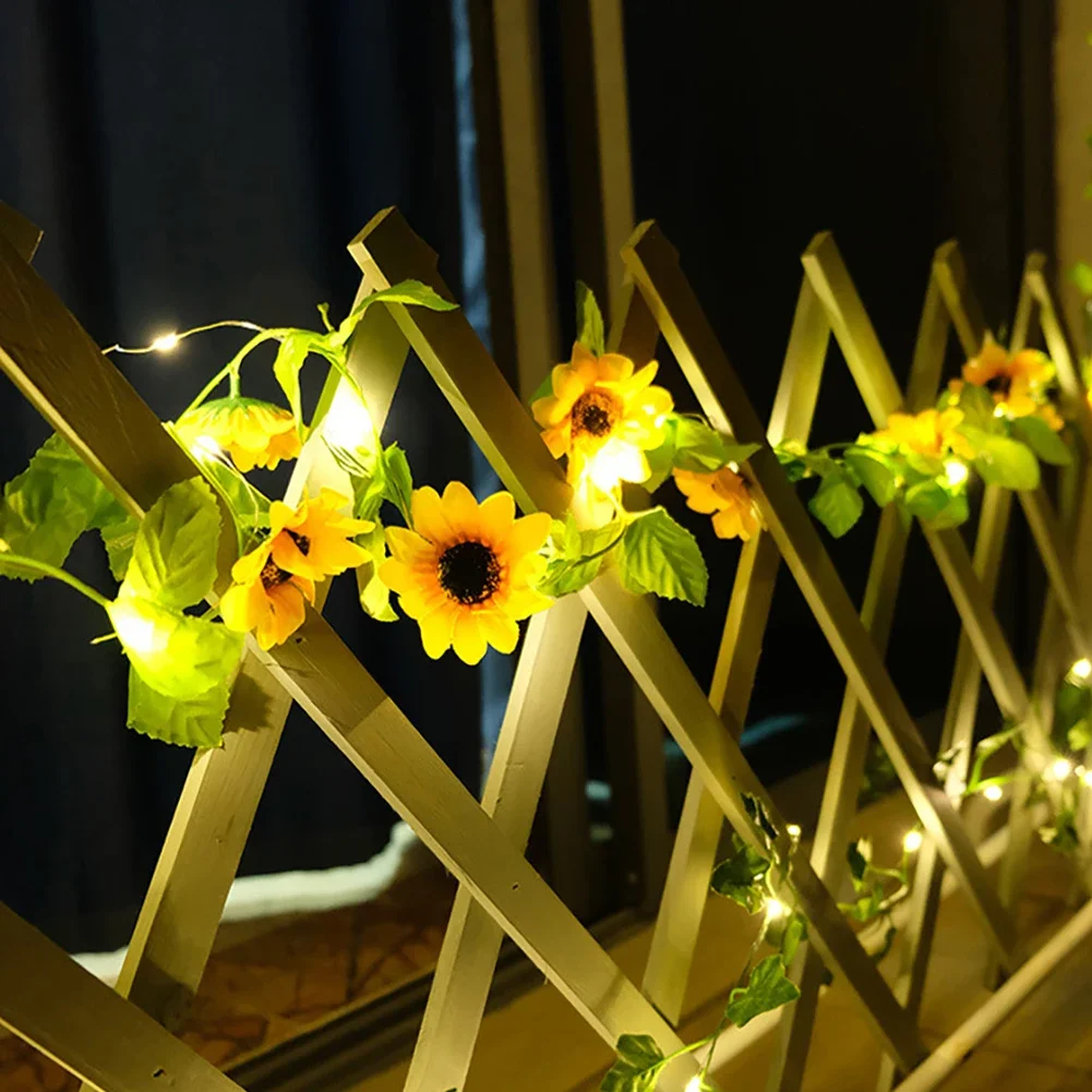 배터리 작동 해바라기 요정 조명, 홈 장식 LED 스트링 조명, 인공 꽃 크리스마스 화환 램프, 2M 20LED