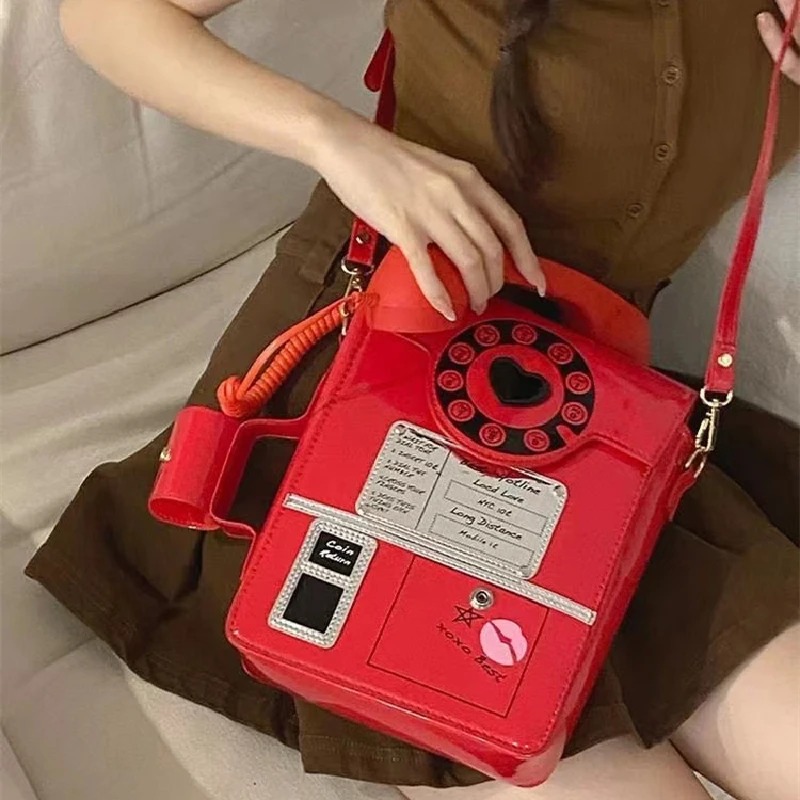

Funny Women Girl Telephone Shaped PU Leather Handbag Shoulder Bag Female Chain Messenger Crossbody Satchel Purse Shopping Totes