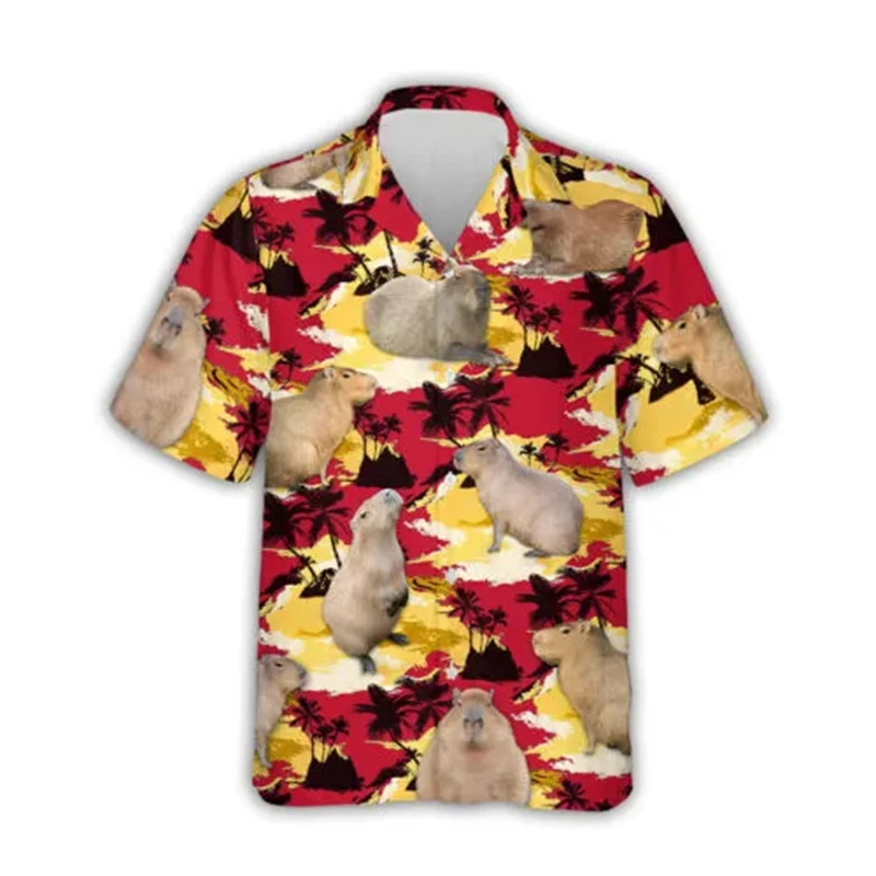 thumbnail image 1 of Camisa hawaiana para hombre, sudadera con estampado 3D de capibara para fiesta en la playa, camisa de manga corta de diseñador callejero, ropa para hombre de alta calidad, 1 of 5