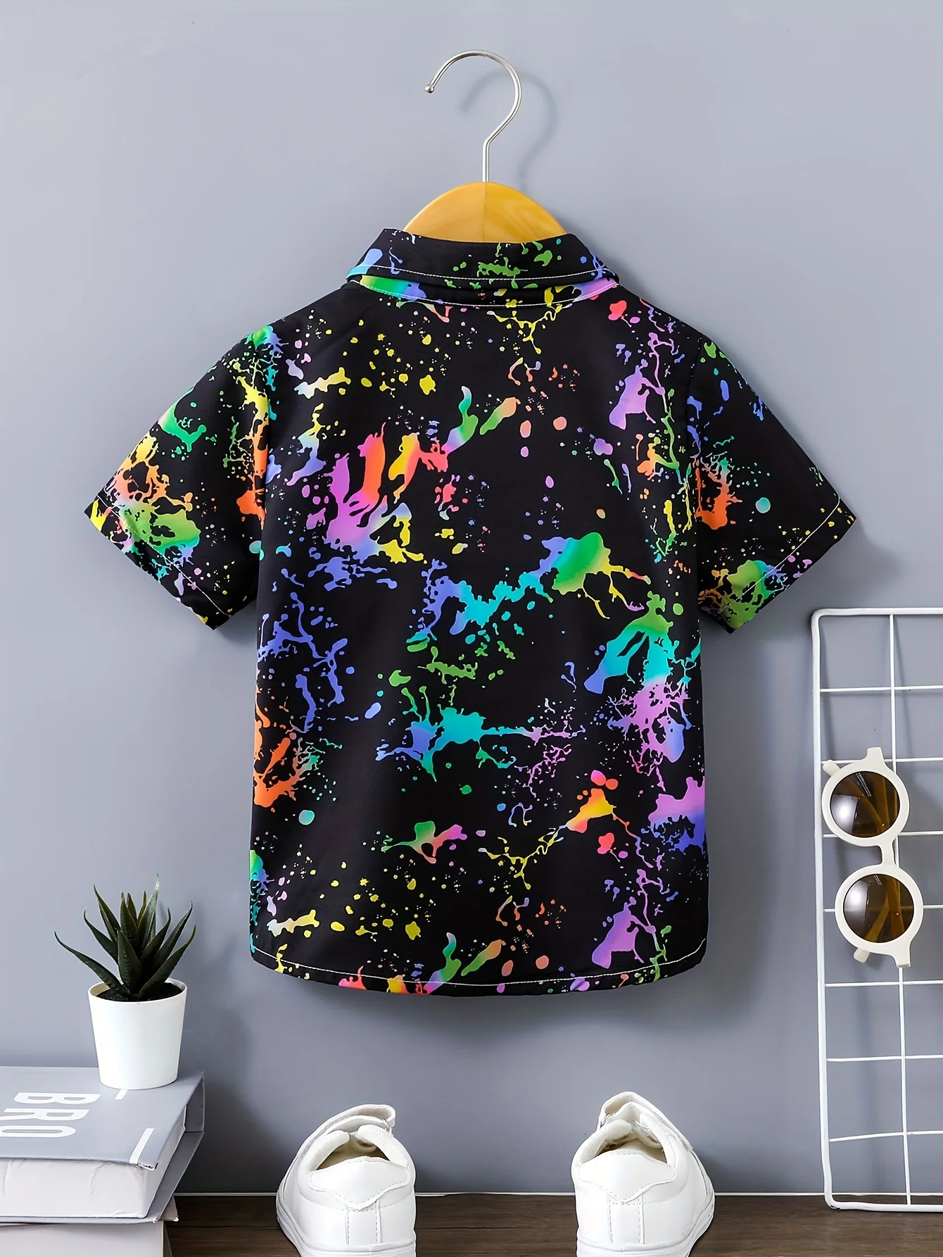 Colorful Splash Ink Print Boys Creative Shirt Casual Short Sleeve Lapel Shirts Tops Children Boys Clothes for Summer Outdoor Tee