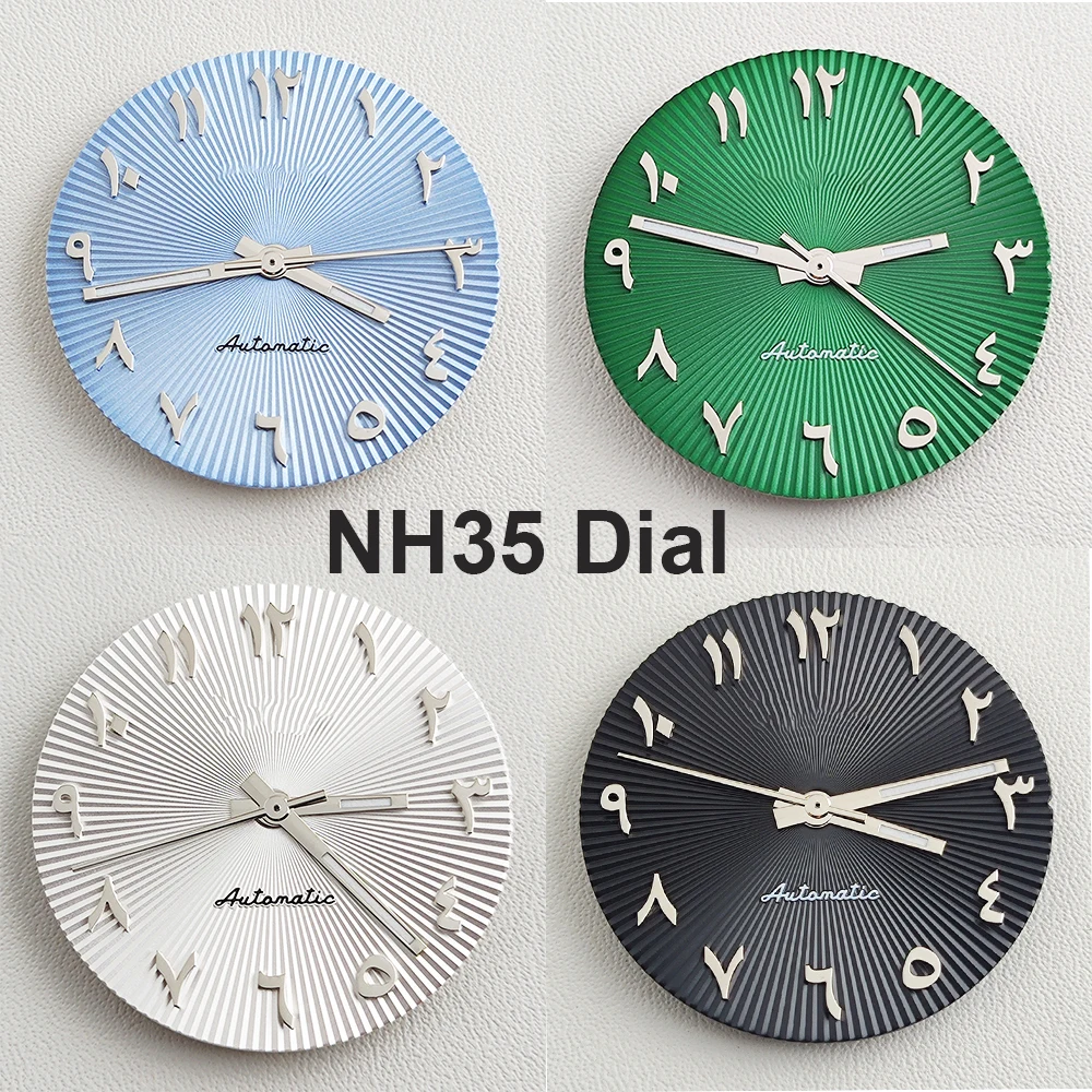 

NH35 циферблат NH36 циферблат 28,5 мм арабский циферблат гофрированный Циферблат Серебристый Нержавеющая сталь выпуклый арабский циферблат аксессуары для часов